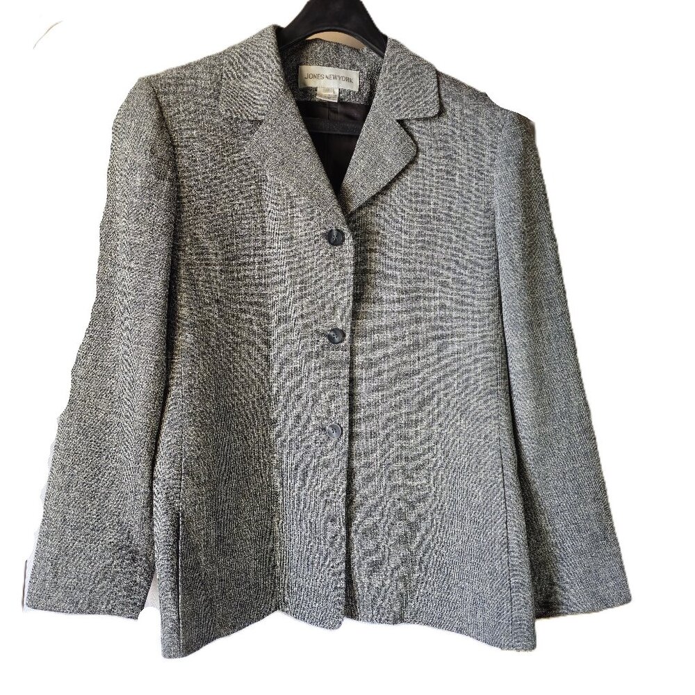 Jones New York Black and White Houndstooth Fully Lined Blazer Size 12